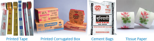 Printed Tape, Printed Corrugated Box, Cement Bags, Tissue Paper